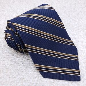 Brooks Brothers Makers Silk Cotton Blend Tie Blue Brown Diagonal Stripe Necktie